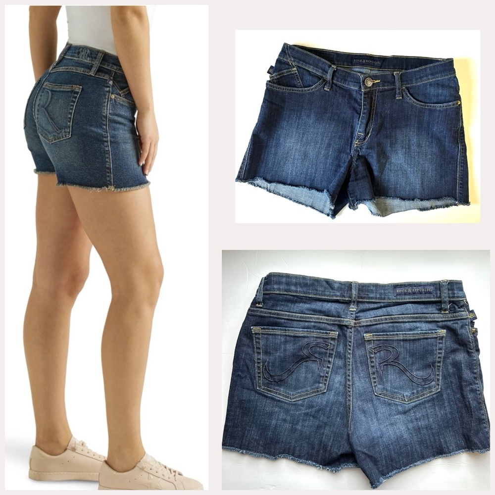 Rock & Republic Women’s Strech Denim Shorts Mid-Rise Sz 10 Medium wash